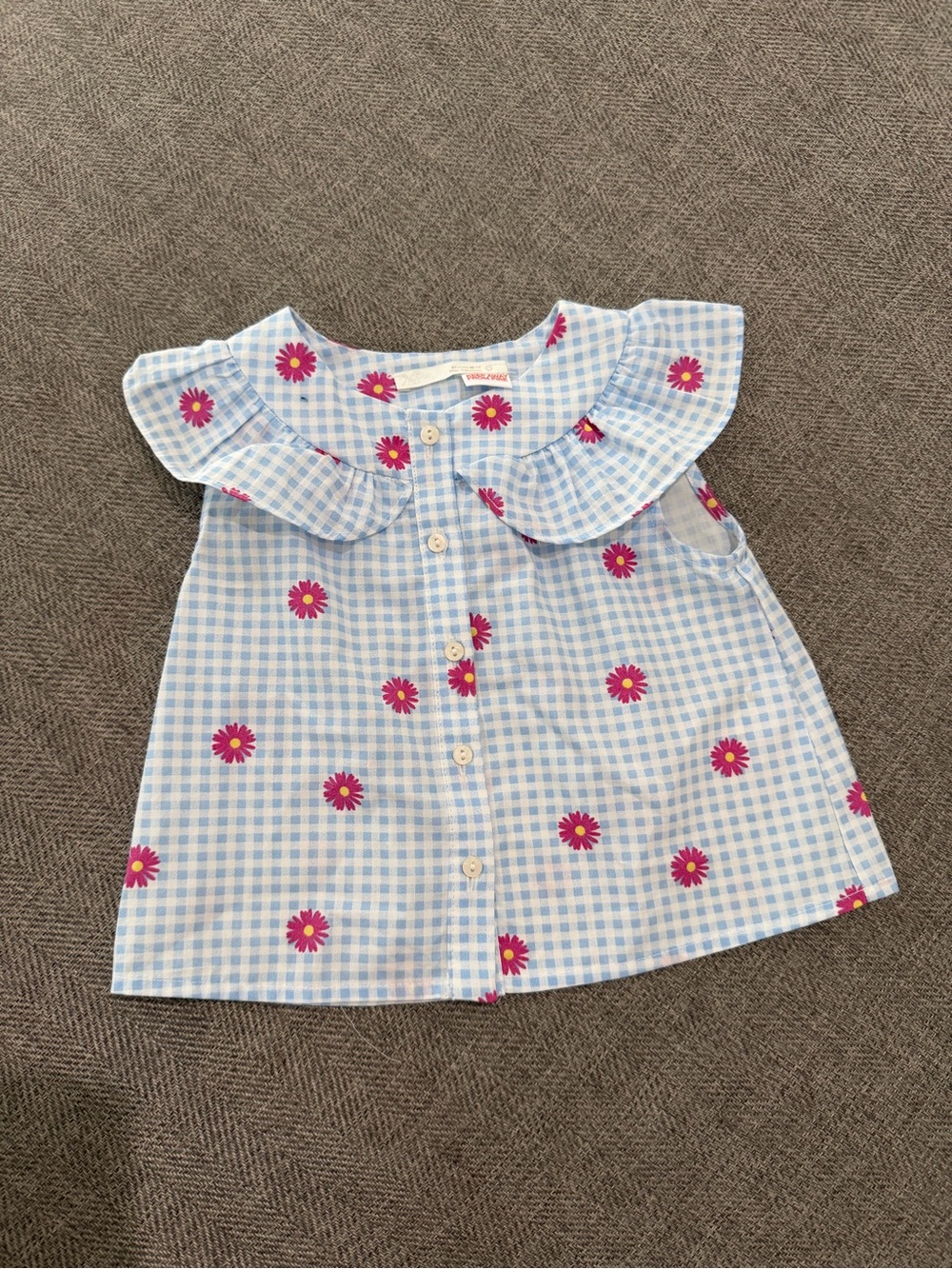 Zara Blue Gingham Top with Pink Floral Print